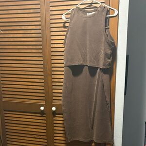 Sleeveless Ribbed Brown soft skirt shirt set